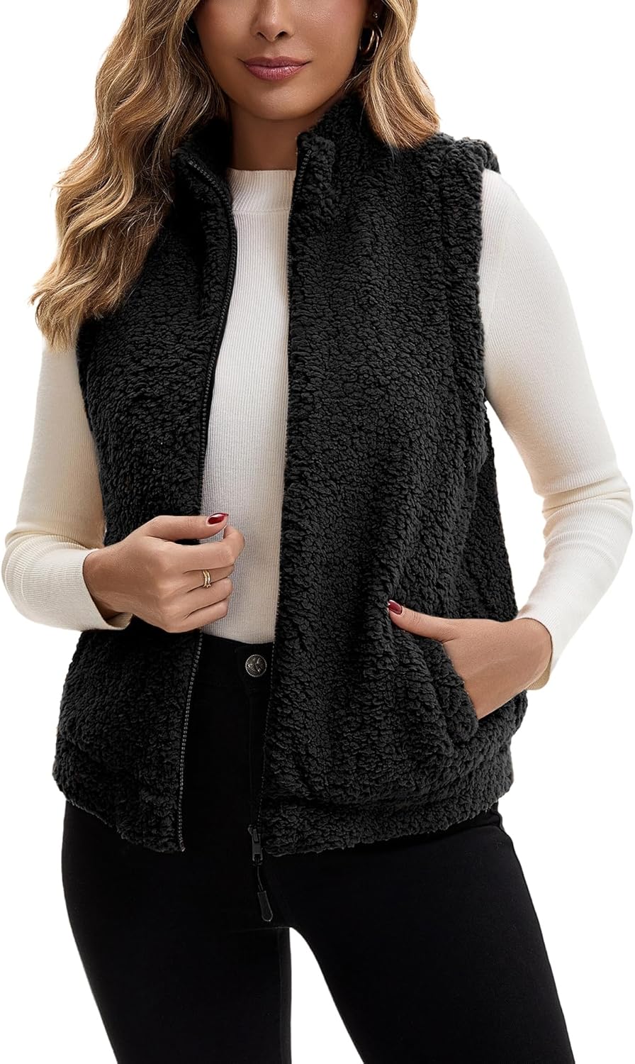 Pieces PCSADIA TEDDY NOOS - Veste Sans Manches - Silver Gray/écru