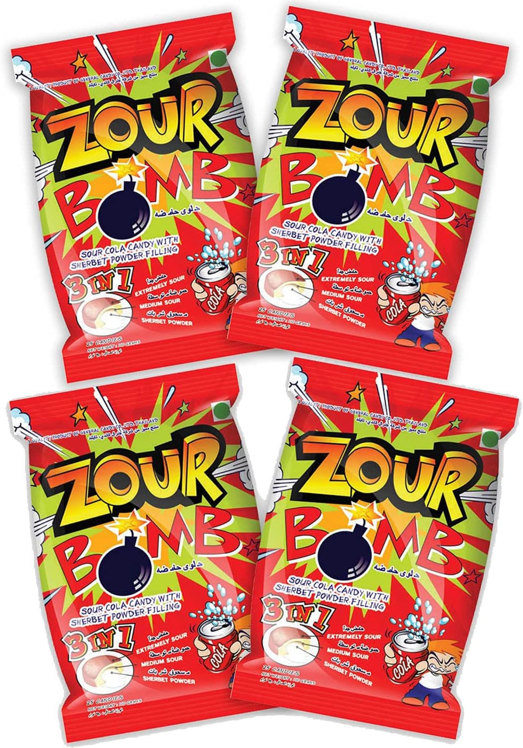 Cola Candy-Pack Of 4 (110 Gram Each), Sour Candy In Cola Flavor Combo Pack, Product Of Thailand|Share With Friends & Family