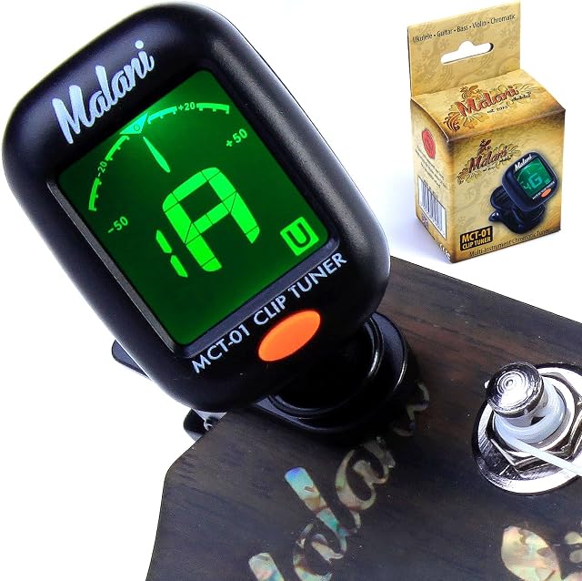 Deluxe Clip On Digital Tuner for Quick, Easy and Accurate Instrument Tuning - works with Ukulele, Guitar, Bass, Violin, Mandolin, Banjo