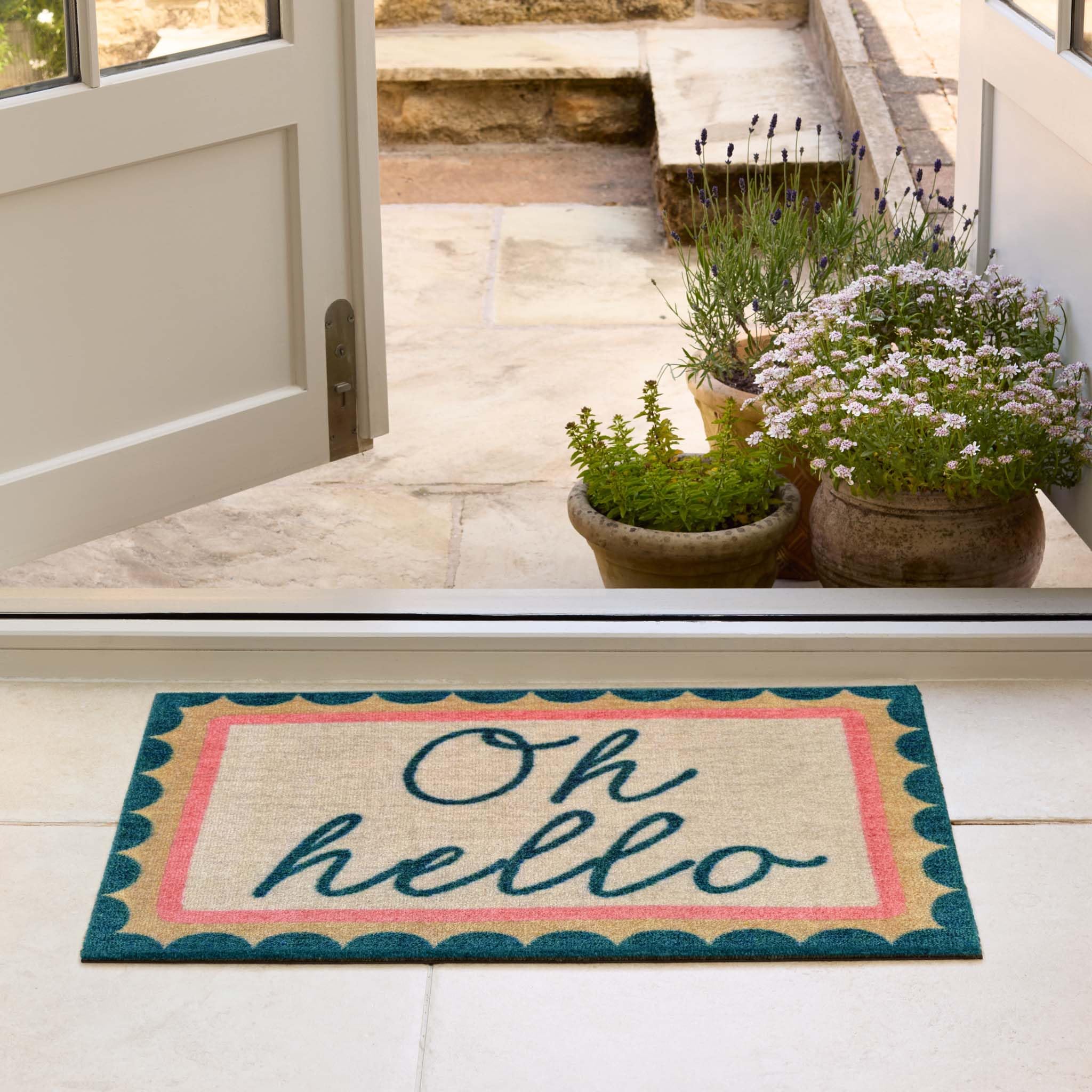 Lord of Rugs Washable Entryway Non-Slip Mat for Home Entrance Rug, Hallway Runner, Bathroom or Kitchen Easy Clean Durable Absorbent Stain Resistant Mud Mat Oh Hello Blue, 50 x 75 cm (2'x2'5") โ image 1