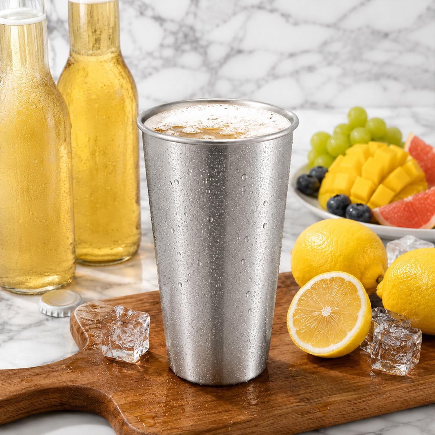 4 Pack 24oz Stainless Steel Pint Cup, 700ml 304 Stainless Steel Cups