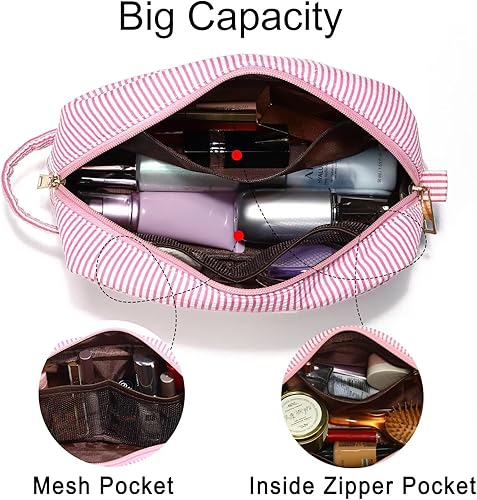 Miniatura 4 de Bolsa de maquillaje rosa grande y personalizada, bolsa de viaje para cosméticos con iniciales, bolsa de aseo grande, impermeable, monograma, regalos