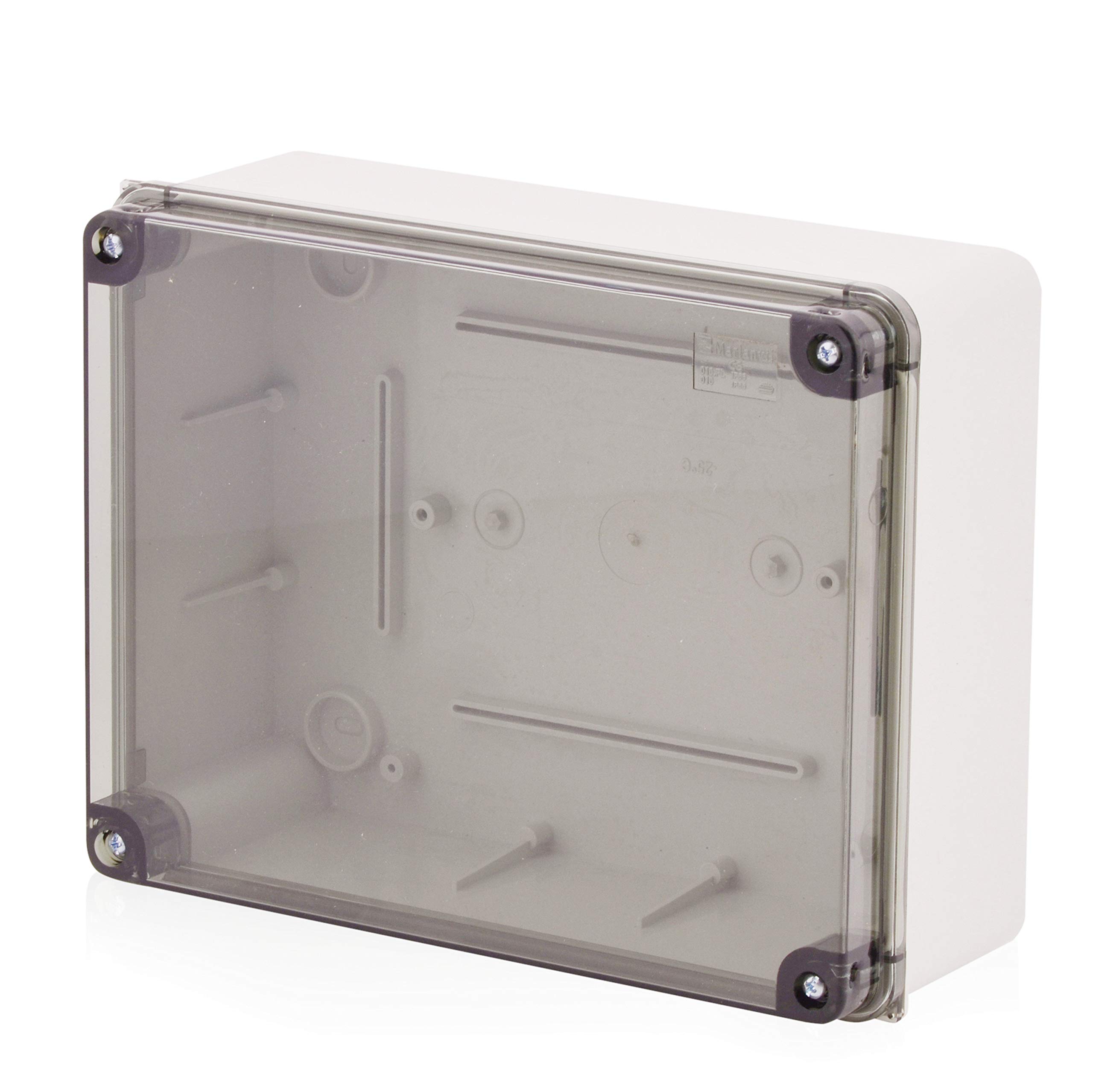 Intratec Sicherungskasten Aufputz Set mit transparentem Deckel – Verteilerdose IP 65 für einfache Aufputz Installation – Leergehäuse mit rostfreien Kreuzschlitz-Schrauben – 240x190x90mm