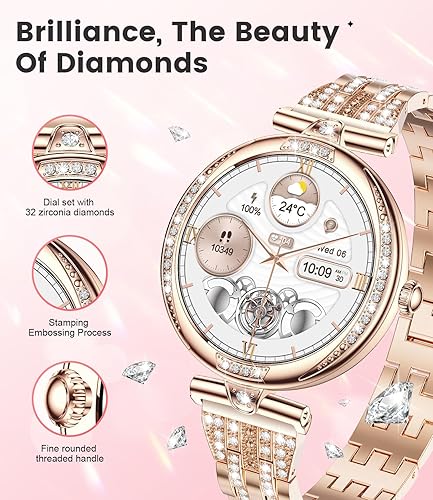 Miniatura 7 de LIGE Relojes inteligentes para mujer (respuestahacer llamadas) con diamantes, reloj inteligente AMOLED de 1.19 pulgadas con monitor de frecuencia