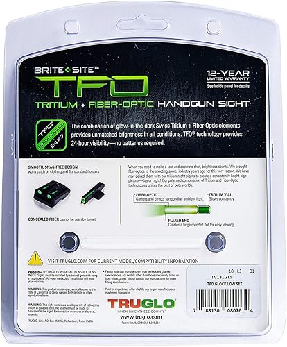 Vista 5 de TRUGLO TFO Tritium & Fiber-Optic Handgun Sight Snag-Resistant Front & Rear Bright Night Sights, Compatible with Glock Handguns Frente verde