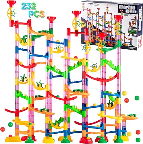 PLMMOUT Juego de 232 piezas de canicas, juego de laberinto de mármol, bloques de construcción, juego de carreras de canicas, carrera de canicas para