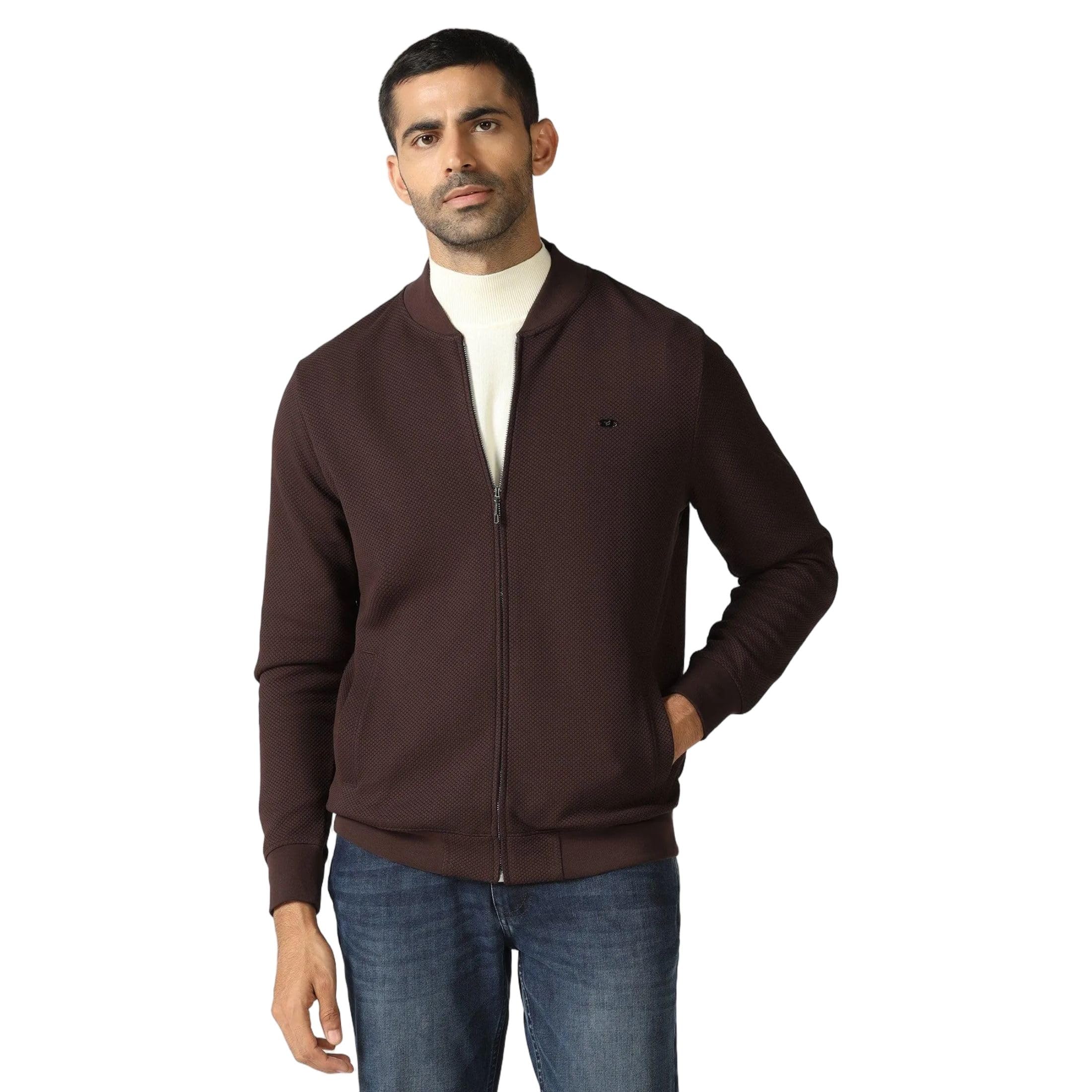 Blackberrys Men's Textured Slim-Fit Dark-Brown Jacket |Basic-Casual-image-0