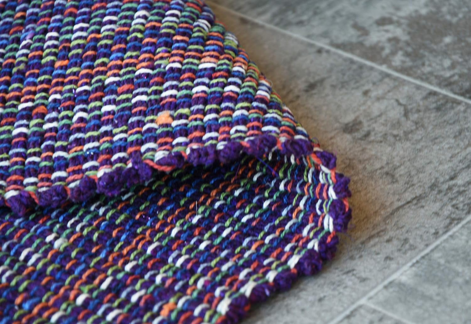 MystiqueDecors Purple 2x3' Doormat Rug Hand Woven (Set of 2) Cotton Area Rugs for Entryway Kitchen - Reversible Non Slip Machine Washable Mat