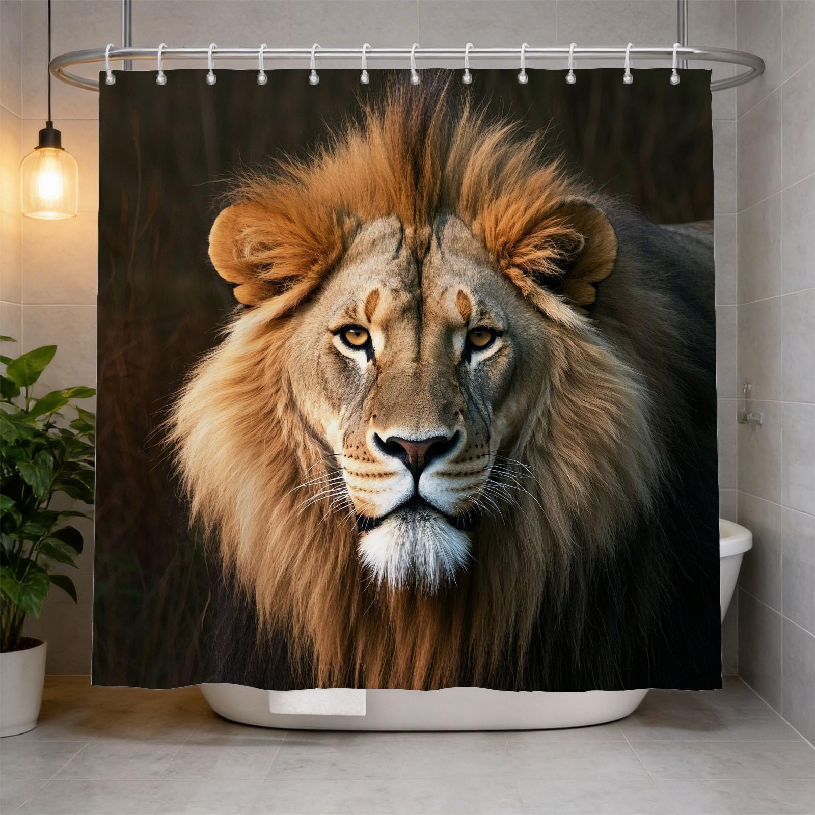 Hongduo 3D Lion Shower Curtain for Stalls Bathtubs Aldult Bathroom Decor Shower Curtain Set Polyester Fabric Waterproof 200x200cm/79X79 Inch with Hooks