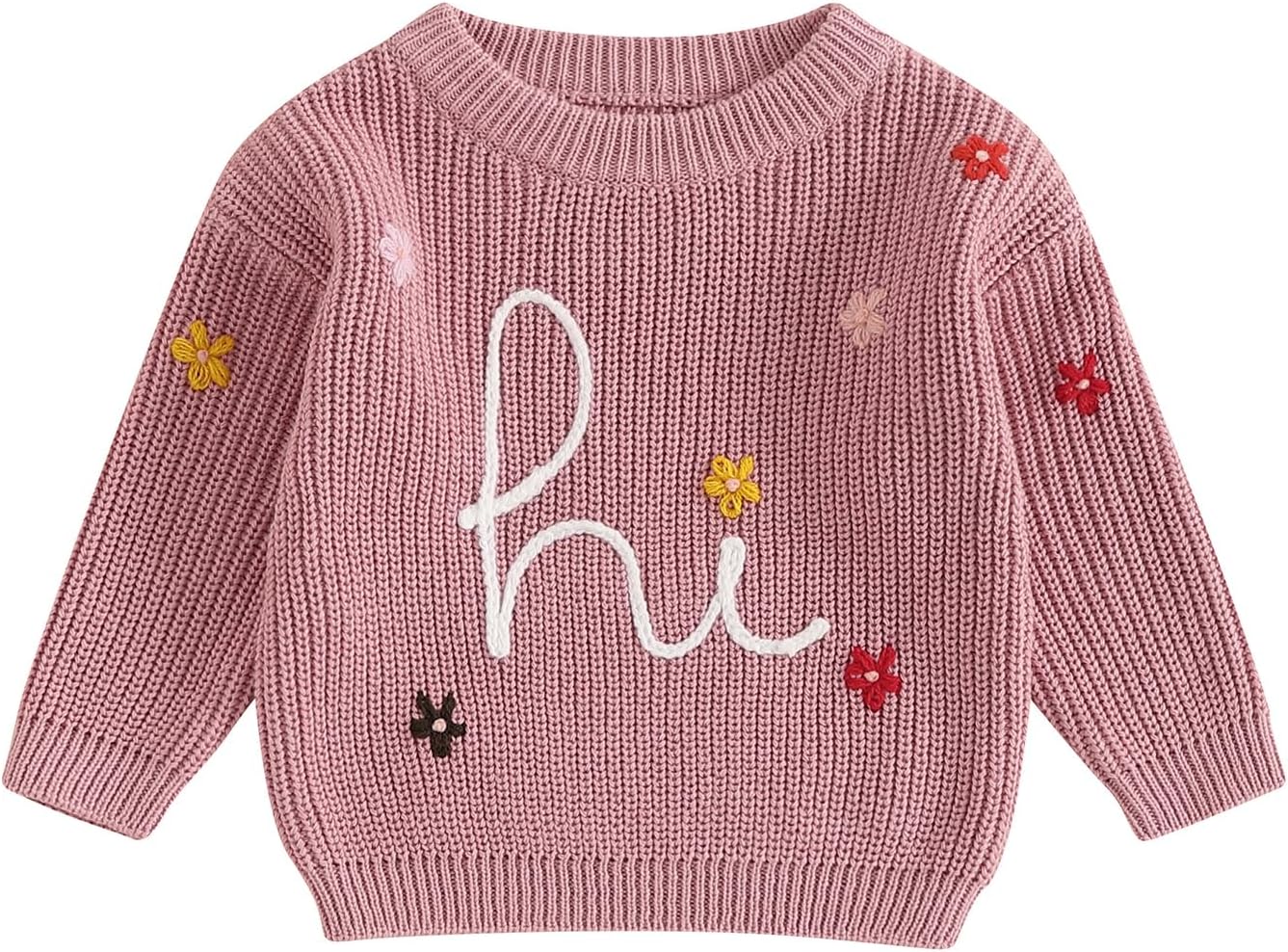 Toddler Infant Newborn Baby Girl Boy Sweater Hi Floral Knit Crewneck Sweatshirt Pullover Fall Winter Clothes