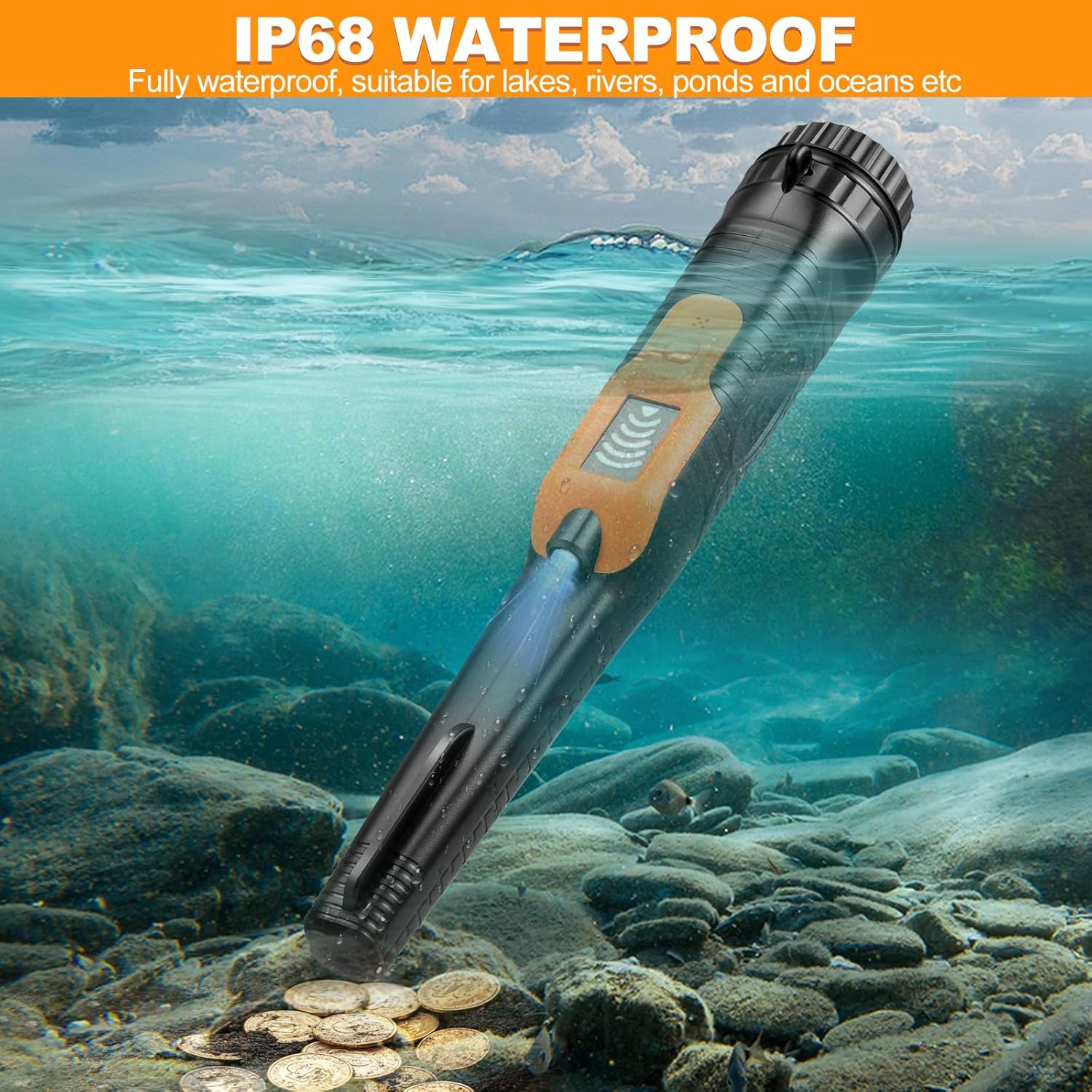 Fully Waterproof LCD Display Handheld Pinpointer Metal Detector with LED Flashlight 3 Alert Mode 360 Degree Searching Small Pin Pointer Wand Professional for Gold,Coins on Beach, Underground