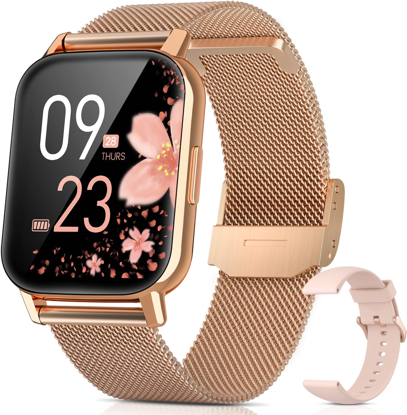 Smart Watch, 1.69" HD LCD Smart Watch for Android Phones and iPhone, IP68 Waterproof Smartwatch with Stainless Strap, Heart Rate, Blood Oxygen, Sleep Monitor, Christmas Best Gifts for Her/Women