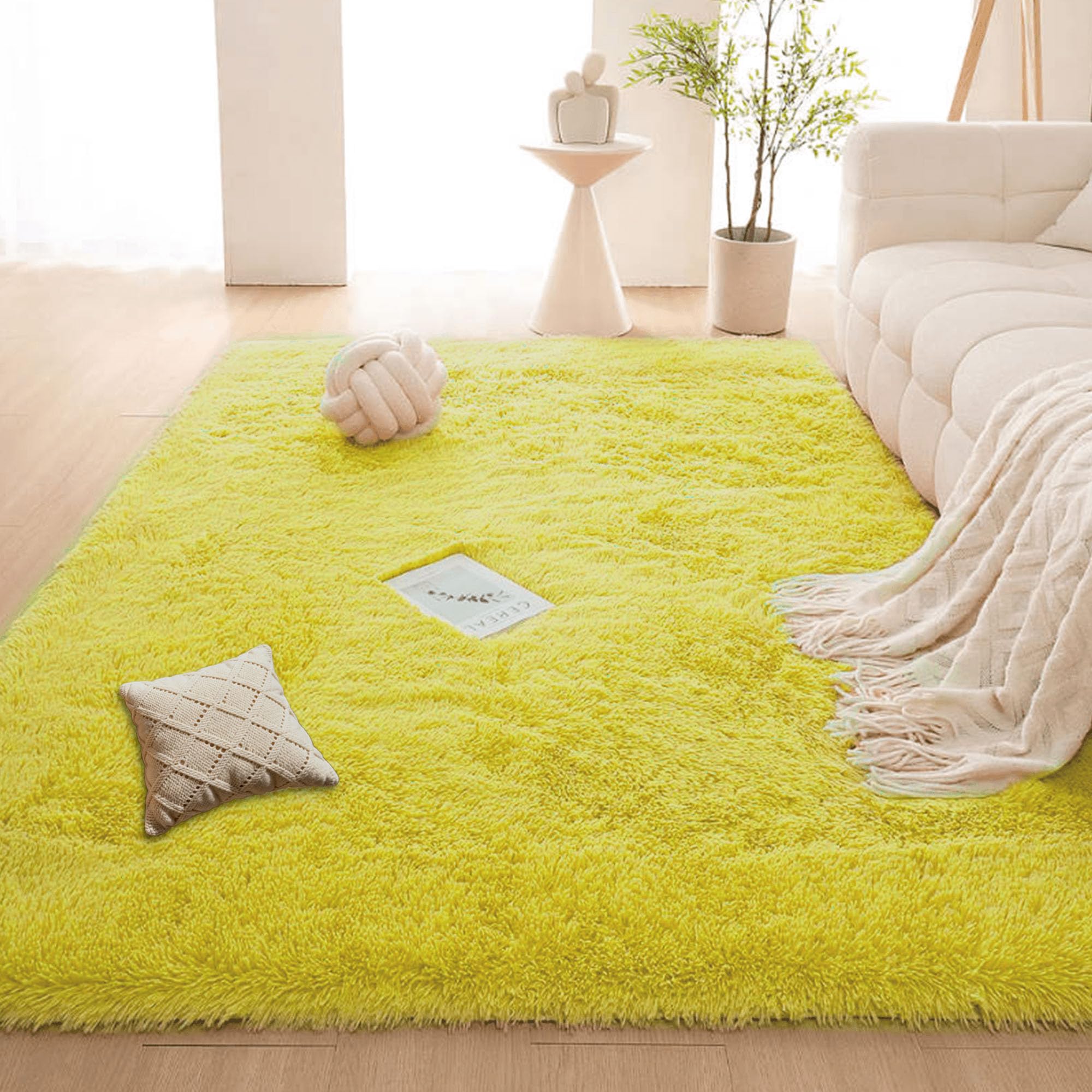 Tapis de salon moderne pour chambre d'enfant et cuisine jaune ultra doux