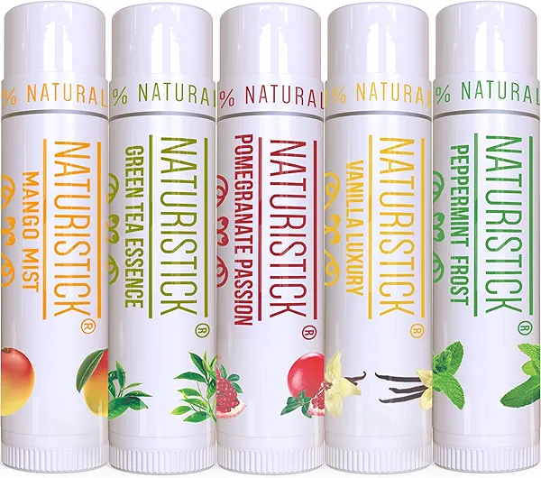 Naturistick Premium Beeswax Lip Balm for Dry, Chapped Lips | 100% Natural Lip Care | Coconut Oil, Shea Butter, Aloe Vera | Moisturizing Chapstick | Chemical-Free | 5 Pack Assorted Scents | Made in USA