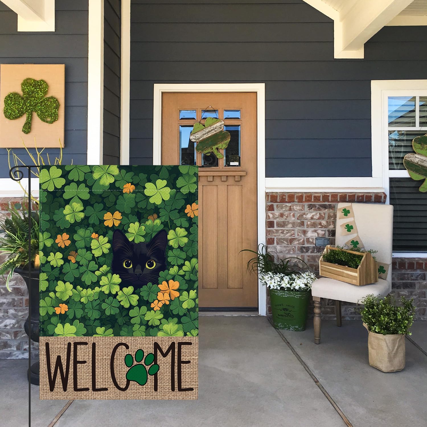 AVOIN colorlife St Patricks Day Garden Flag 12x18 Inch Double Sided Outside, Black Cat Welcome Shamrocks Holiday Yard Outdoor Flag - Image 2