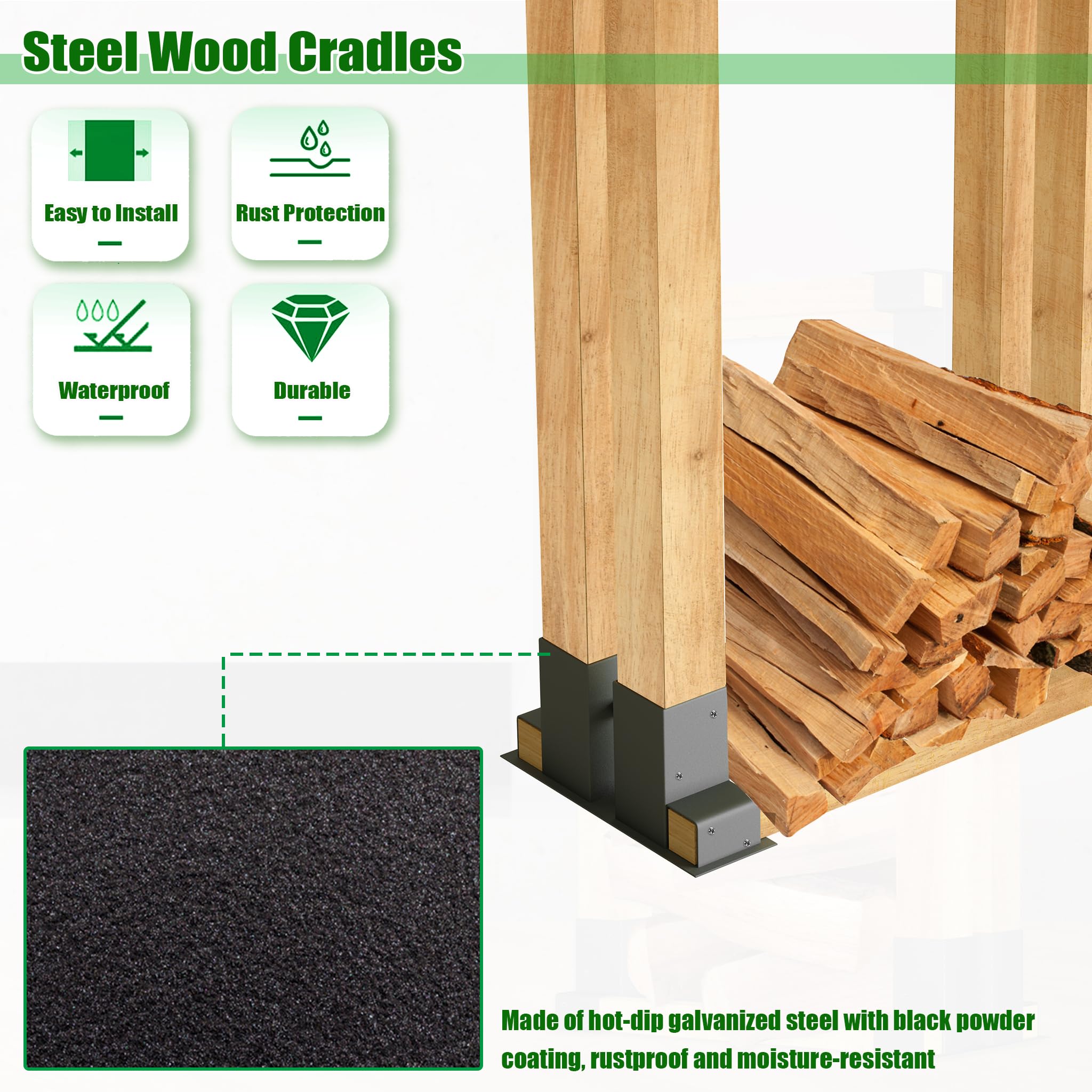 8 Stück Stapelhilfe für Brennholz Pulverbeschichteter Stahl Haushalt Holzwiegen Wetterfest Holzstapelhilfe Garten Holzlager Holzstapelhalter Einfache Montage Holzregal für Indoor & Outdoor