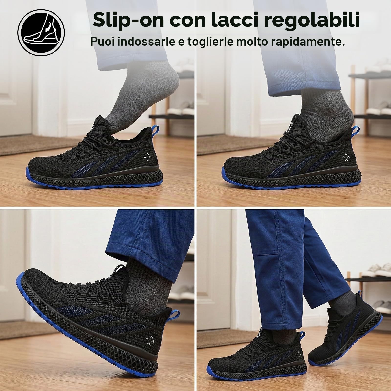 SPIEZ Scarpe Antinfortunistiche Uomo Donna,Leggere,Traspiranti,Slip-On con Punta in Composito,Sneakers da Lavoro Ideali per Uso Quotidiano,Nero Blu,Taglie EU 35-46
