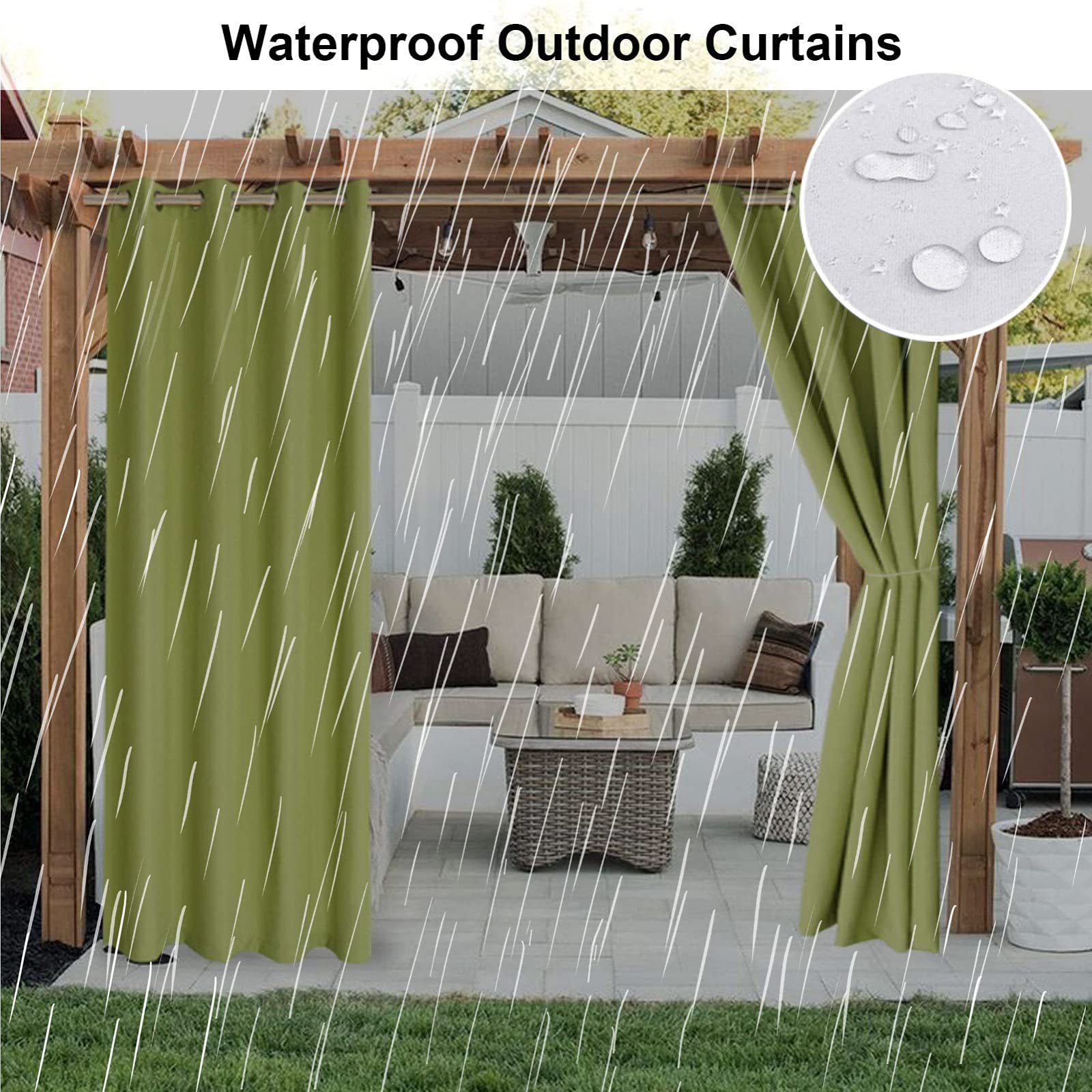 RDJSHOP Outdoor Vorhänge, Wasserdicht Verdunkelungsvorhang mit Ösen, Outdoor Vorhänge mit UV Schutz Wasserabweisend Blickdicht für Pavilion Balkon Garten Schlafzimmer,1 Stück,Green-132x274cm
