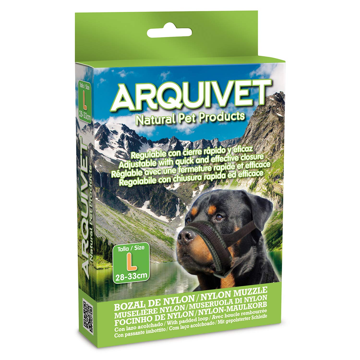 Arquivet Bozal Nylon Talla L con Lazo Acolchado para Perros - Paseo, adiestramiento y protección - Color Negro - para Perros medianos y Grandes - Accesorios caninos