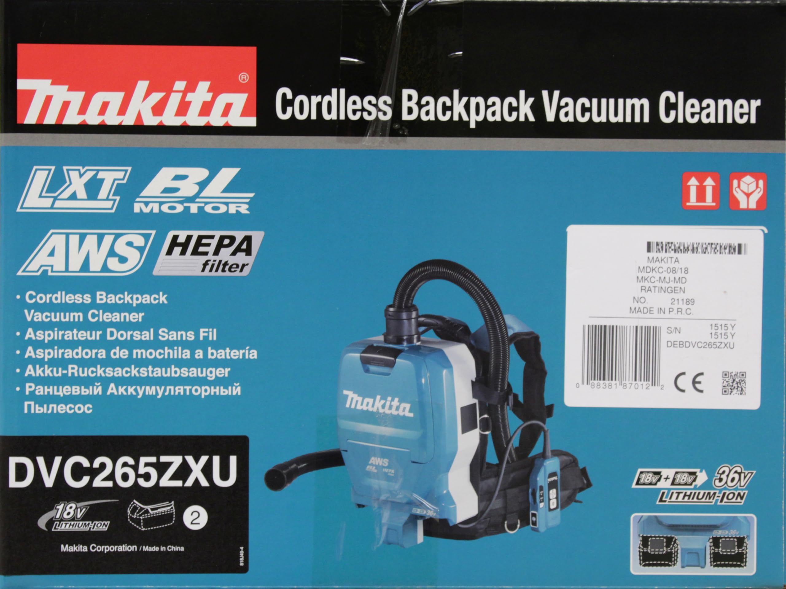 Makita Aspirateur 36 v = > 2 x 18 v li-ion 110 mbar makita - sans batterie, ni chargeur - dvc265zxu