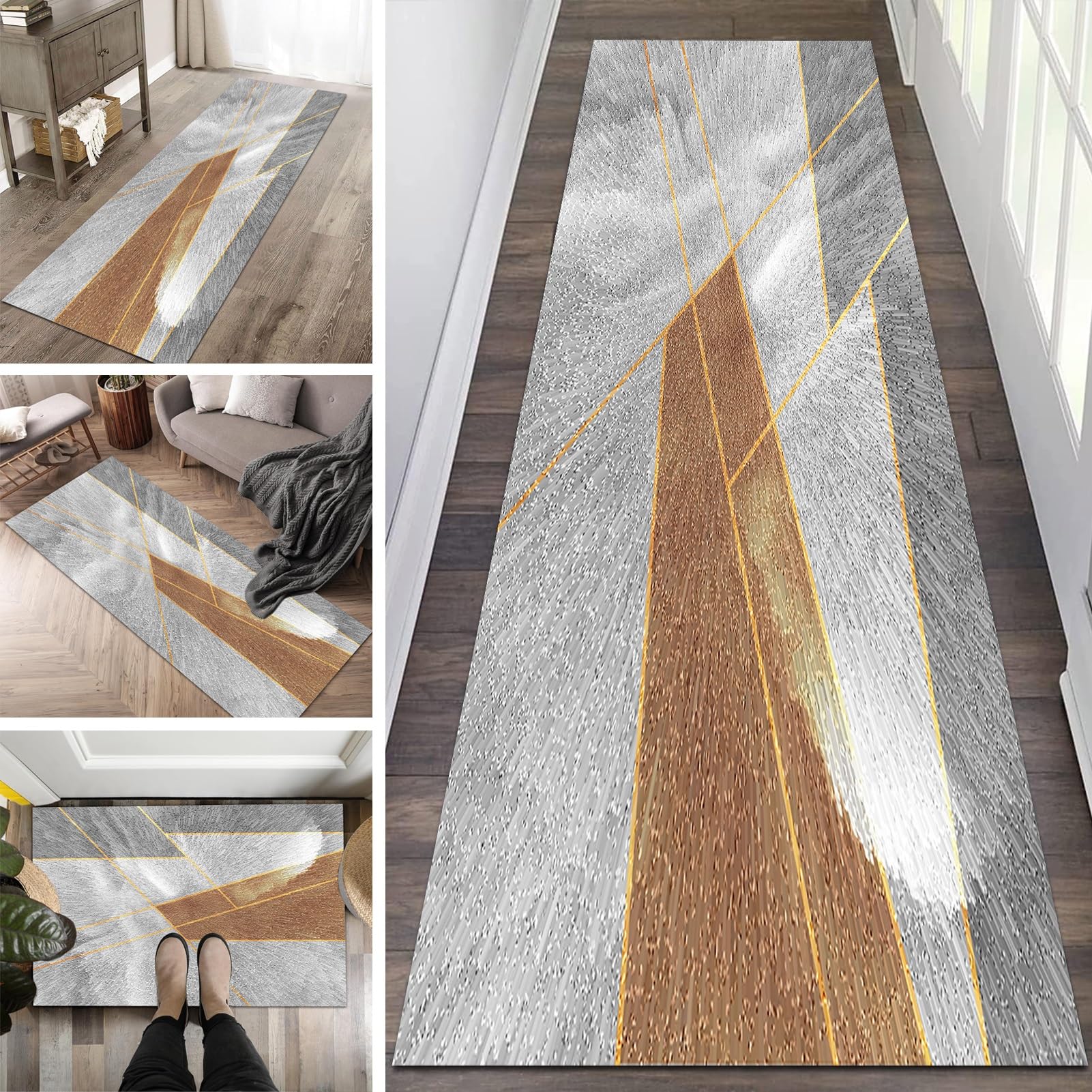 Grand tapis de cuisine gris et vintage 80x200 géométrique chic
