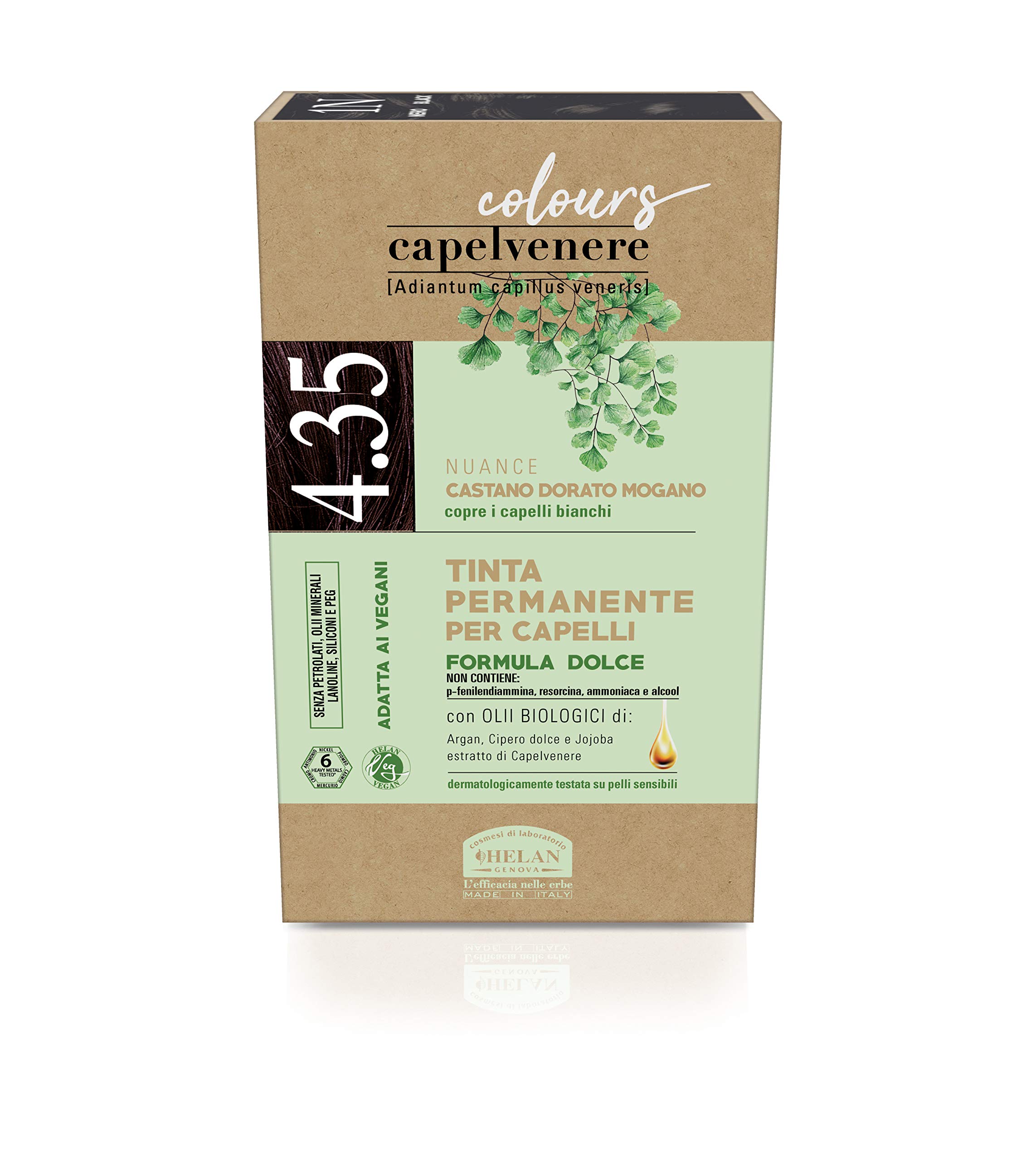 Helan Capelvenere Colours - Brown Hair Dye Permanent, Gentle Formula 4.35N Golden Mahogany Brown - Natural Hair Dye Easy to Use, Odourless, Excellent Coverage - Ammonia and Alcohol Free Hair Colour
