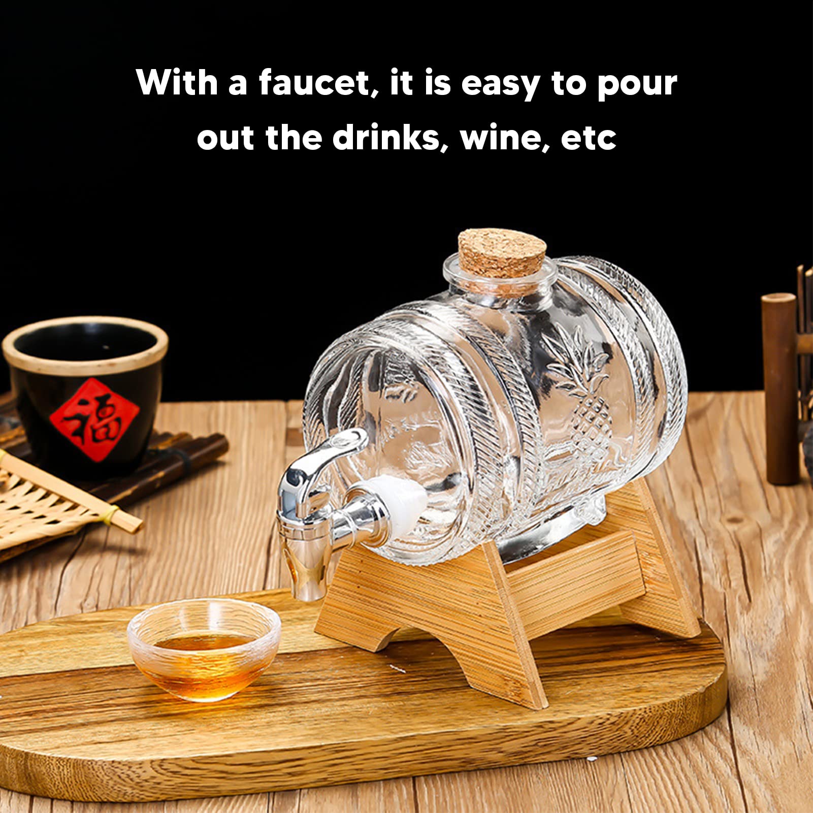 Distributeur de boissons RYSH en verre, fût de boisson refermable et réutilisable avec bouchon de liège pour jus de fruits