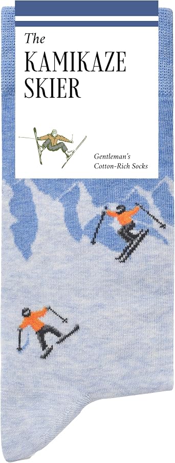 The Kamikaze Skier Socks   Funny Ski Socks - Funny Skiing Gifts for Men   1 x Pair, Size 7-12, Blue & Grey - Fun Skiing Gifts for Ski Lovers & Apr s-Ski Fans