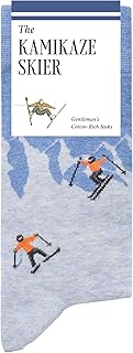 The Kamikaze Skier Socks – Funny Ski Socks - Funny Gifts for Men – 1 x Pair, Size 8-13, Blue & Grey - Fun Gifts for Ski Lovers