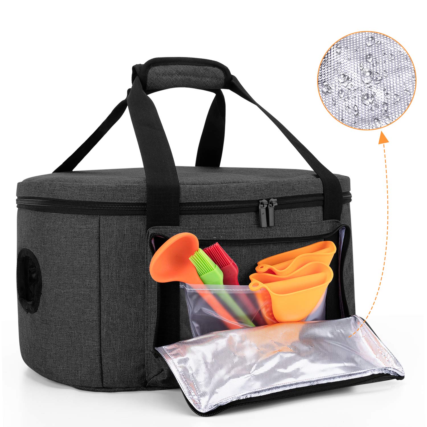 Bolsa aislada para olla de cocción lenta (con una almohadilla inferior y correas de sujeción de la tapa), funda de transporte se adapta a la mayoría de ollas de cocción lenta ovaladas de 6 a 8 2