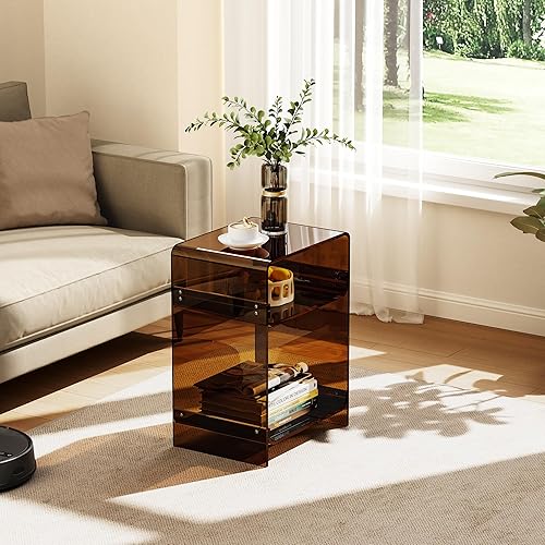 Miniatura 50 de Mesa de tocadiscos de acrílico con estante de almacenamiento, mesa auxiliar transparente (naranja, grande) Naranja,Negro -,Claro,Azul