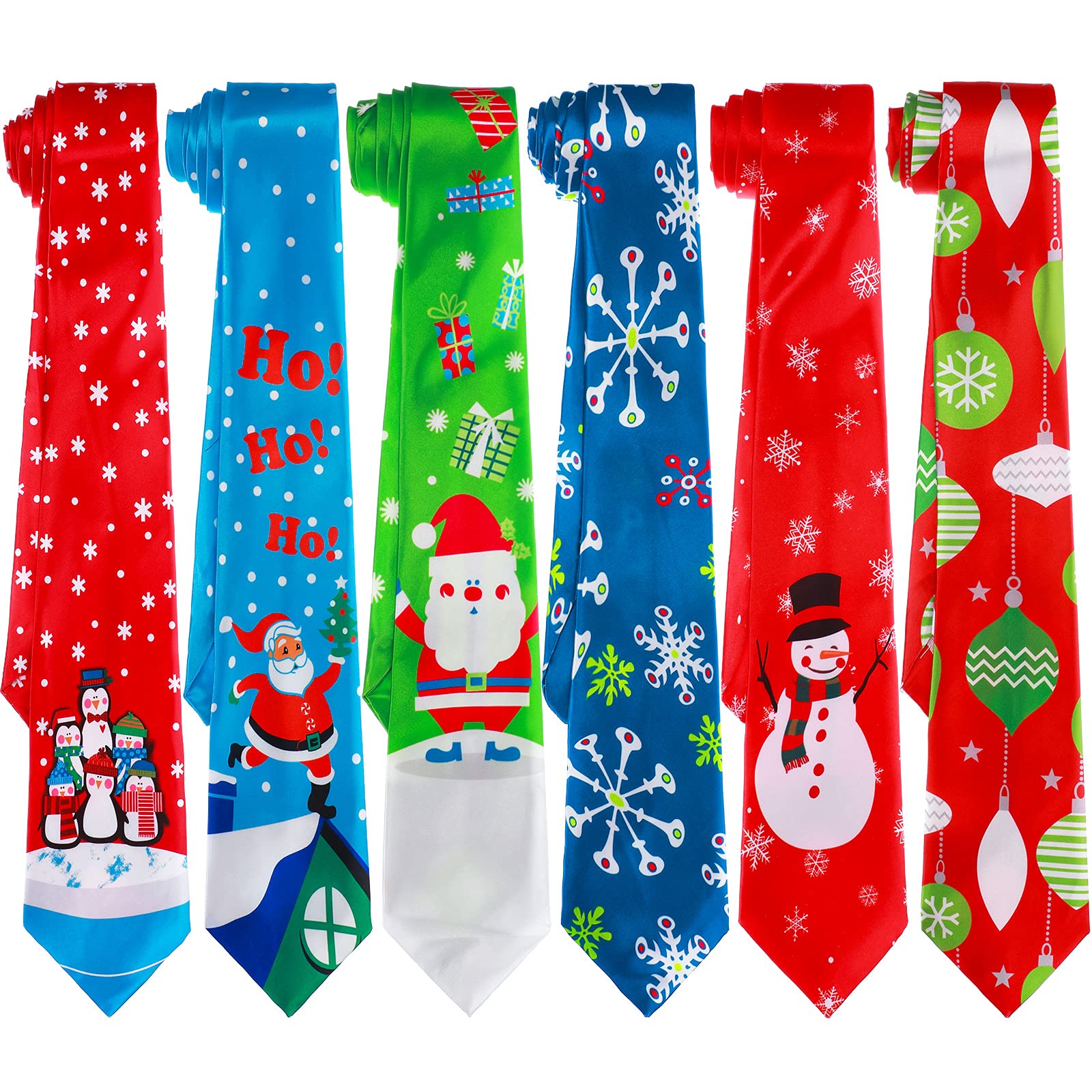 6 Pcs Christmas Ties for Men 51 Inch Novelty Holiday Printed Necktie Santa Snowman Snowflake Funny Neck Tie for Boy