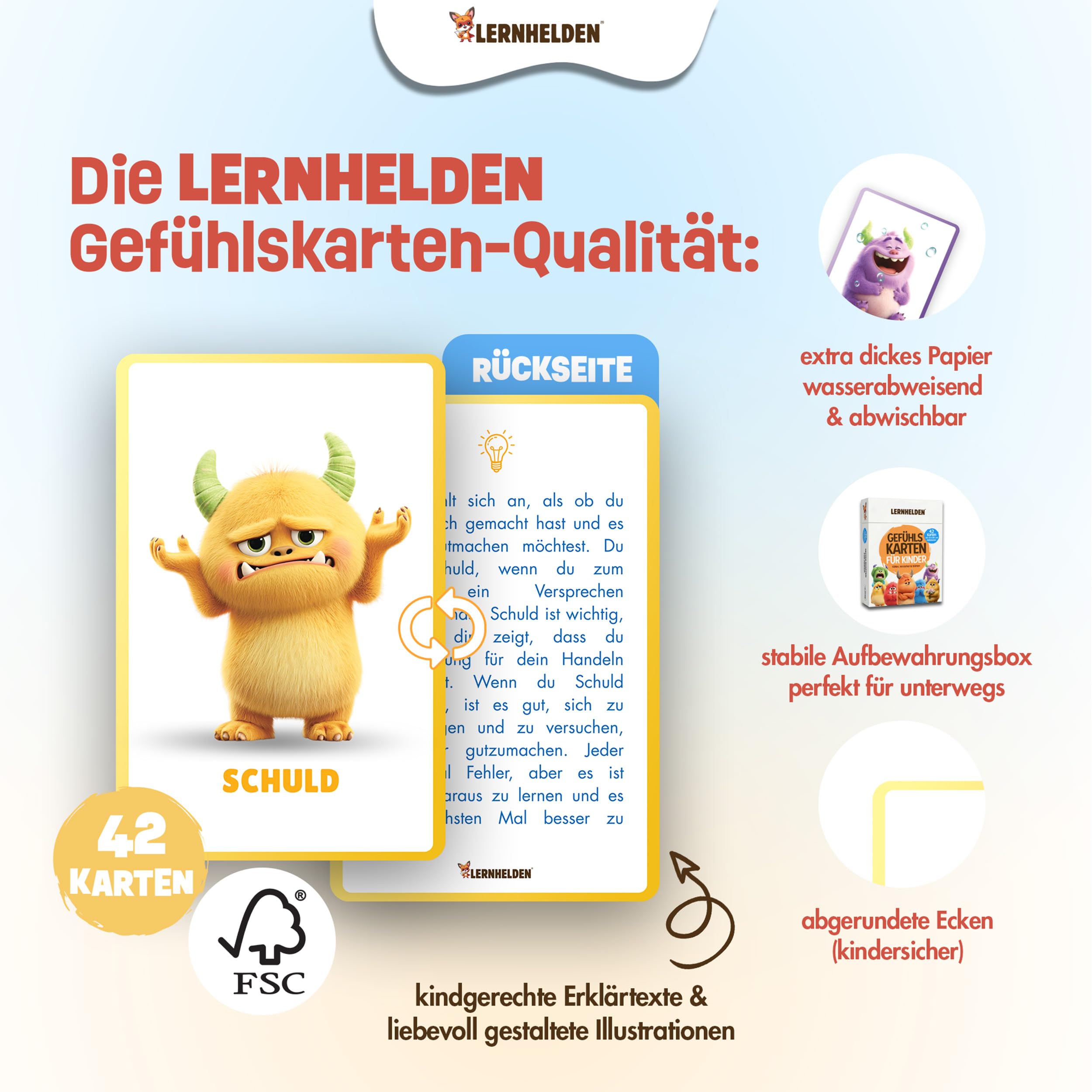 42 Gefühlskarten für Kinder - Emotionskarten & Gefühlsmonster Karten für Selbstregulation, Adhs Hilfsmittel, Lehrerbedarf, Gefühle Buch, Gefühlstagebuch Kinder - 5