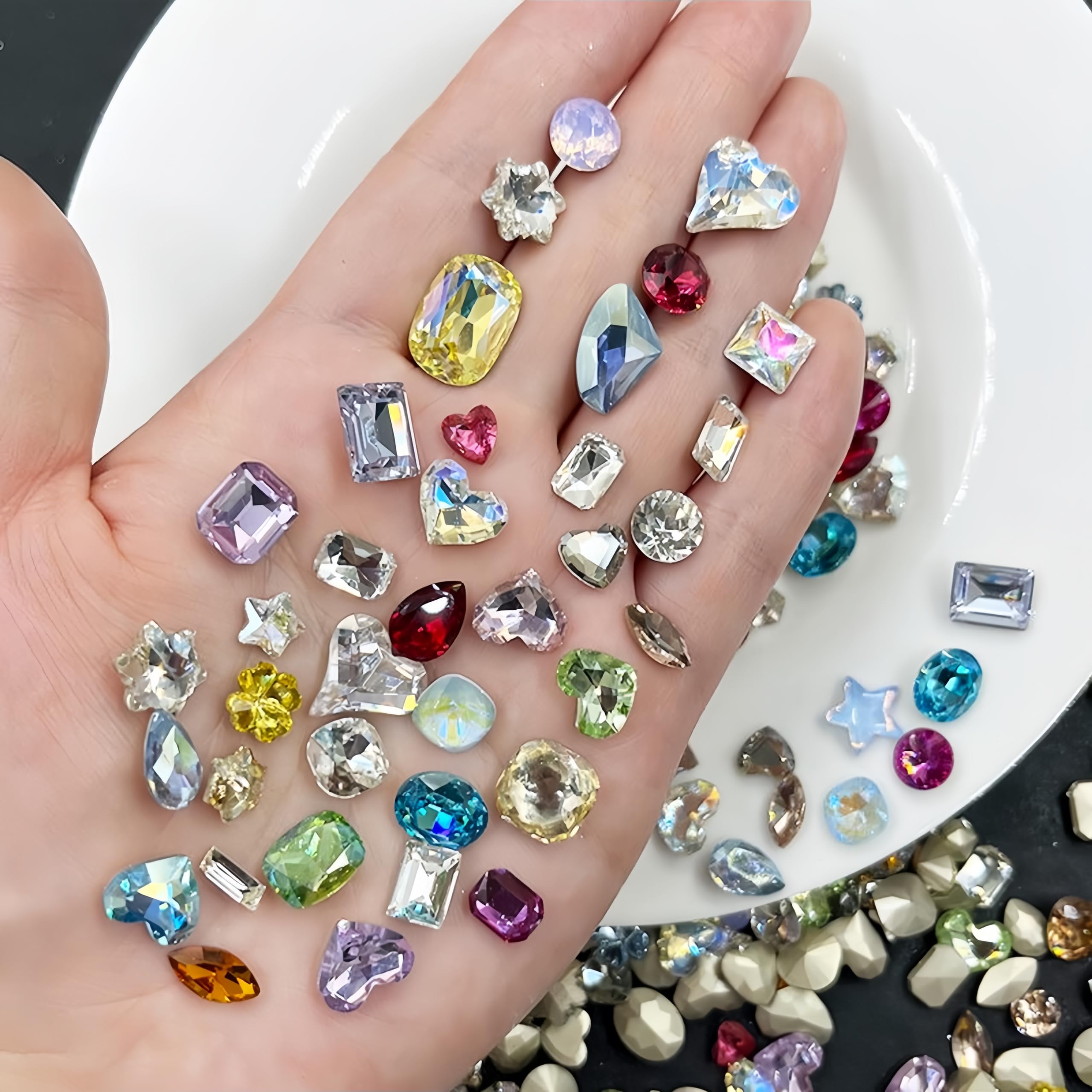 NLSJMP 56pcs Colorful Charms Rhinestone Multi Shapes Mixed Large Crystal Stone, Pointed Bottom Bling Big Gems for 3D Nail Art Decoration - DIY Jewelry