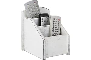 MyGift Vintage Wood Remote Control Holder with 3 Compartments