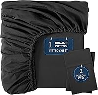 Vista 31 de LANE LINEN Sábanas ajustadas tamaño full, 100% algodón orgánico, juego de 3 piezas (1 sábana ajustada, 2 fundas de almohada), tejido percal, sábanas