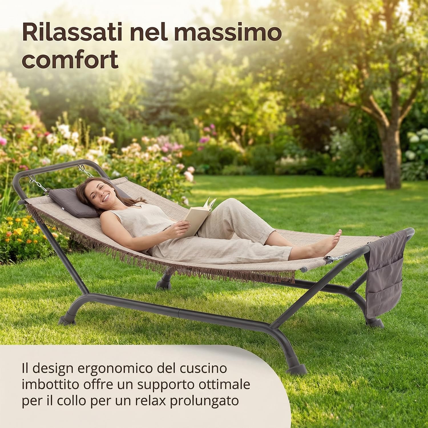 Marvin Cuscino di Ricambio per Amaca Bali Sospesa Colore Beige Tessuto Morbido Imbottito Resistente (Beige)