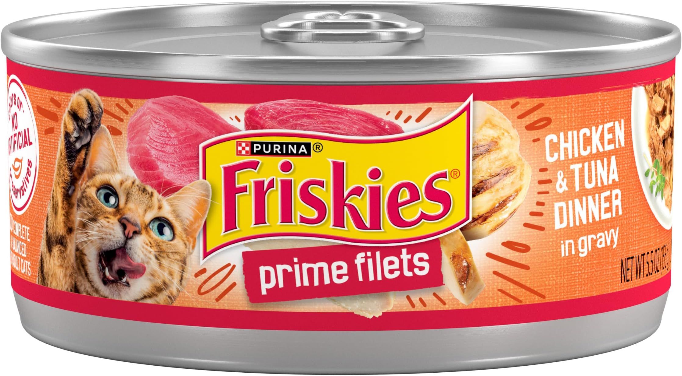 Purina Friskies Prime Filets Chicken and Tuna Dinner in Wet Cat Food Gravy - (Pack of 24) 5.5 oz. Cans