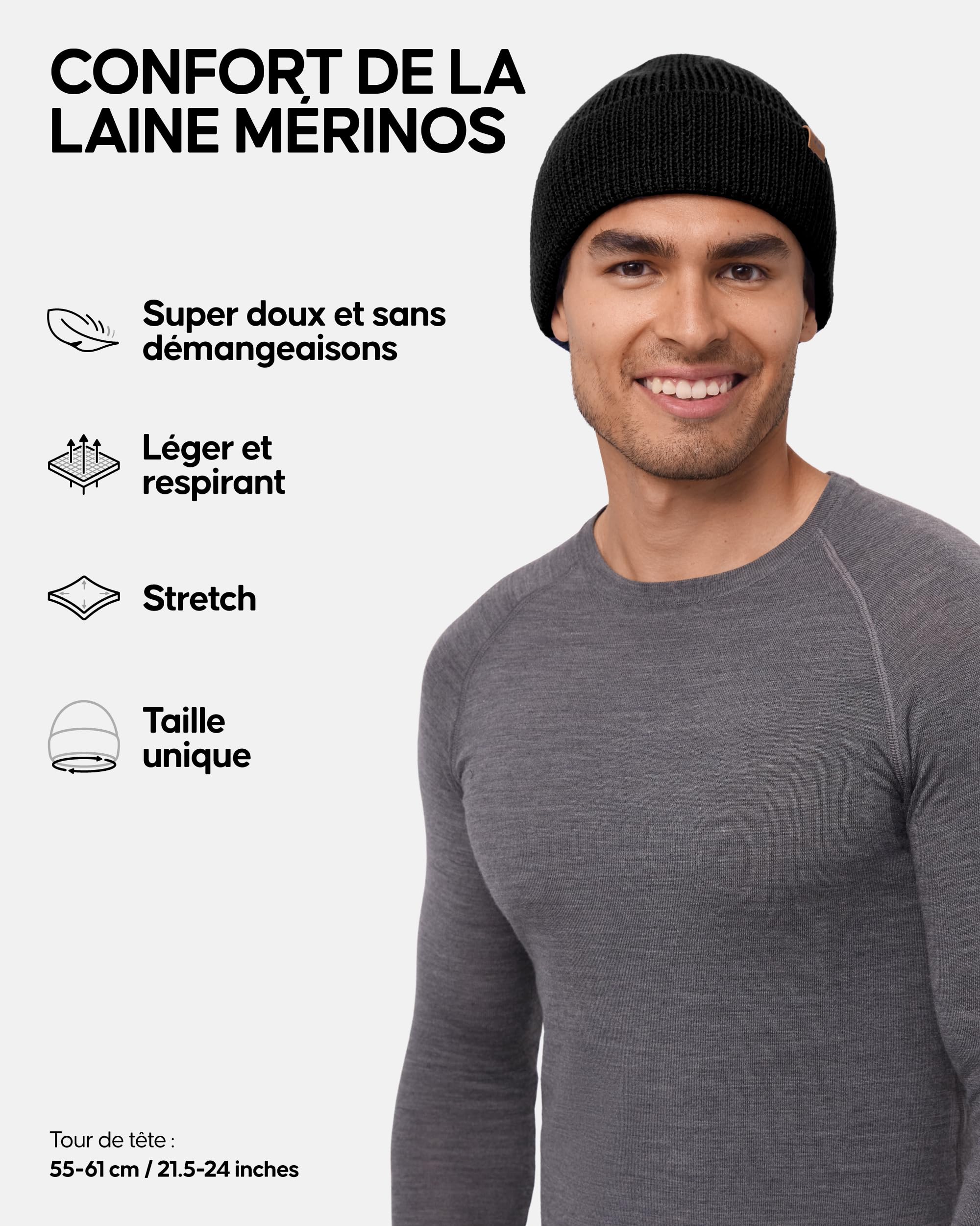 DANISH ENDURANCE Bonnet en Laine Mérinos, Bonnet Thermique Automne-Hiver, Bonnet de Pêcheur, pour Hommes et Femmes