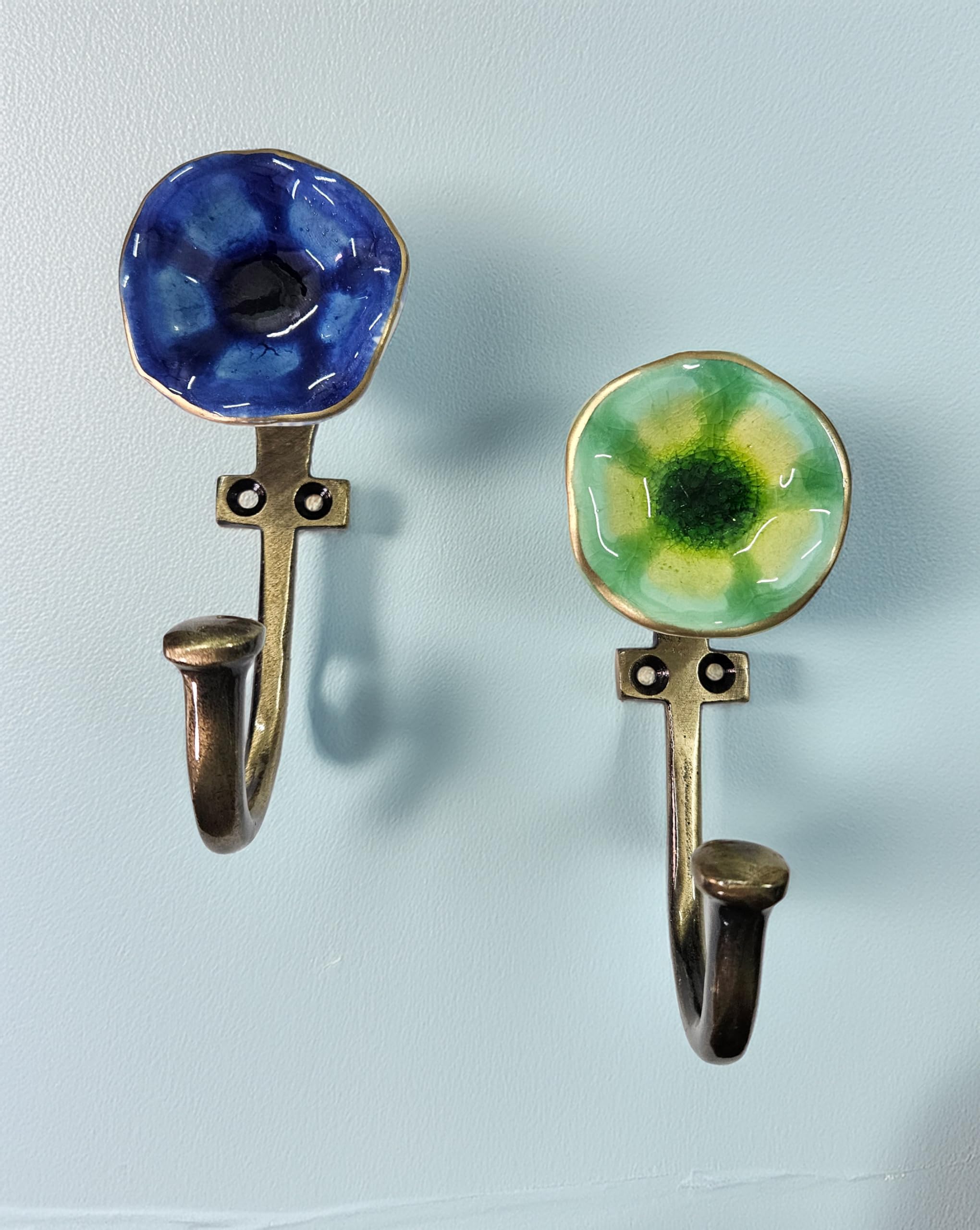 Ariko Decor- Pack of Mix 2 Artisan Metal Ceramic Wall/Door Hooks for Hanging Clothes, Jewellery, Towel Hook (Blue-Green)-image-39
