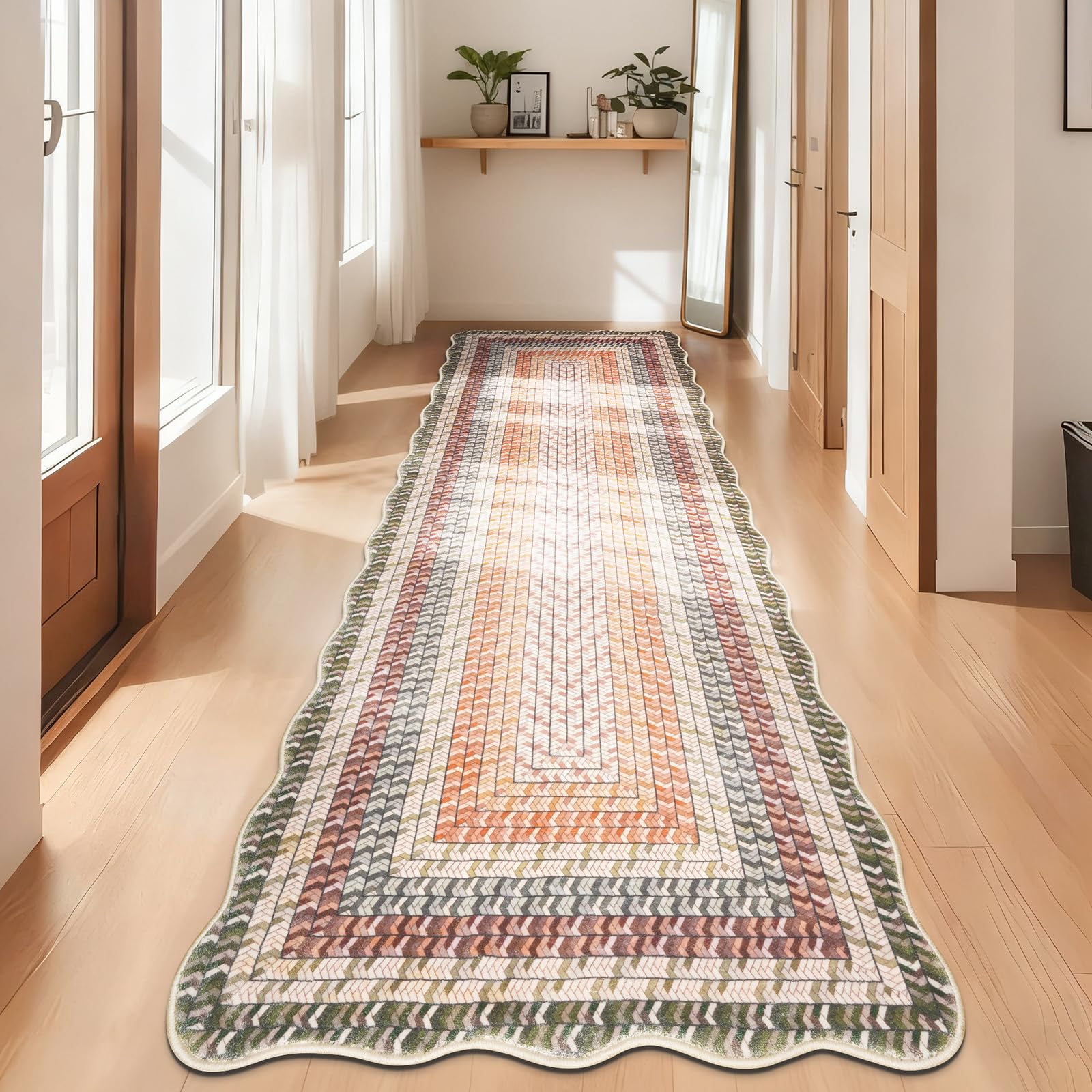 IMIYOKU Runner Rug Non-slip Absorbent Entrance Carpet Indoor Washable Thin Hallway Rugs Modern Low Pile for Bathroom Corridor Laundry Room Kitchen 66x300cm-Multicolor