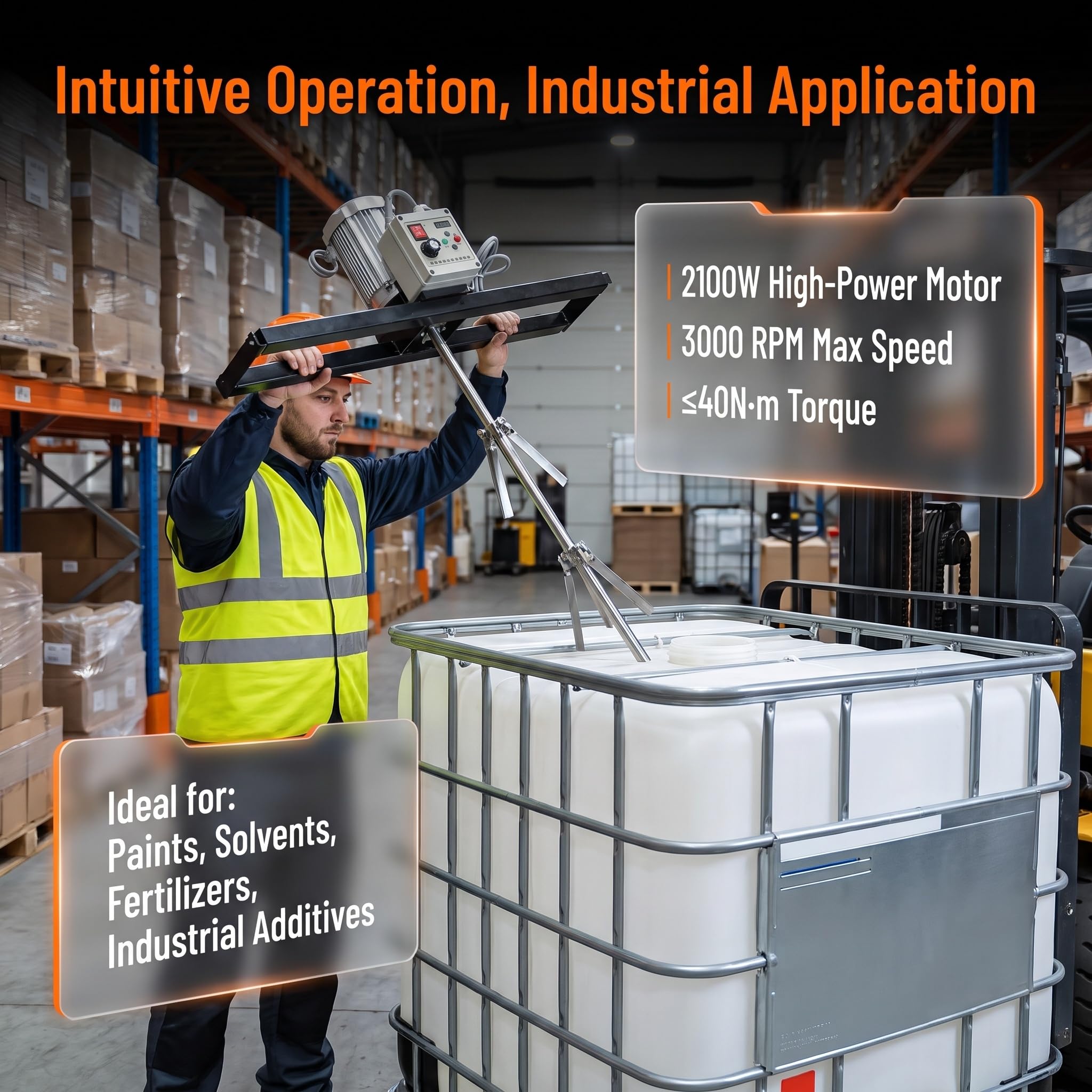 Mezcladora Eléctrica para Contenedores IBC, Agitador Industrial De Velocidad Ajustable, Impulsores Plegables Dobles De Acero Inoxidable, Máquina Mezcladora De Líquidos De 1000 L para Pinturas,