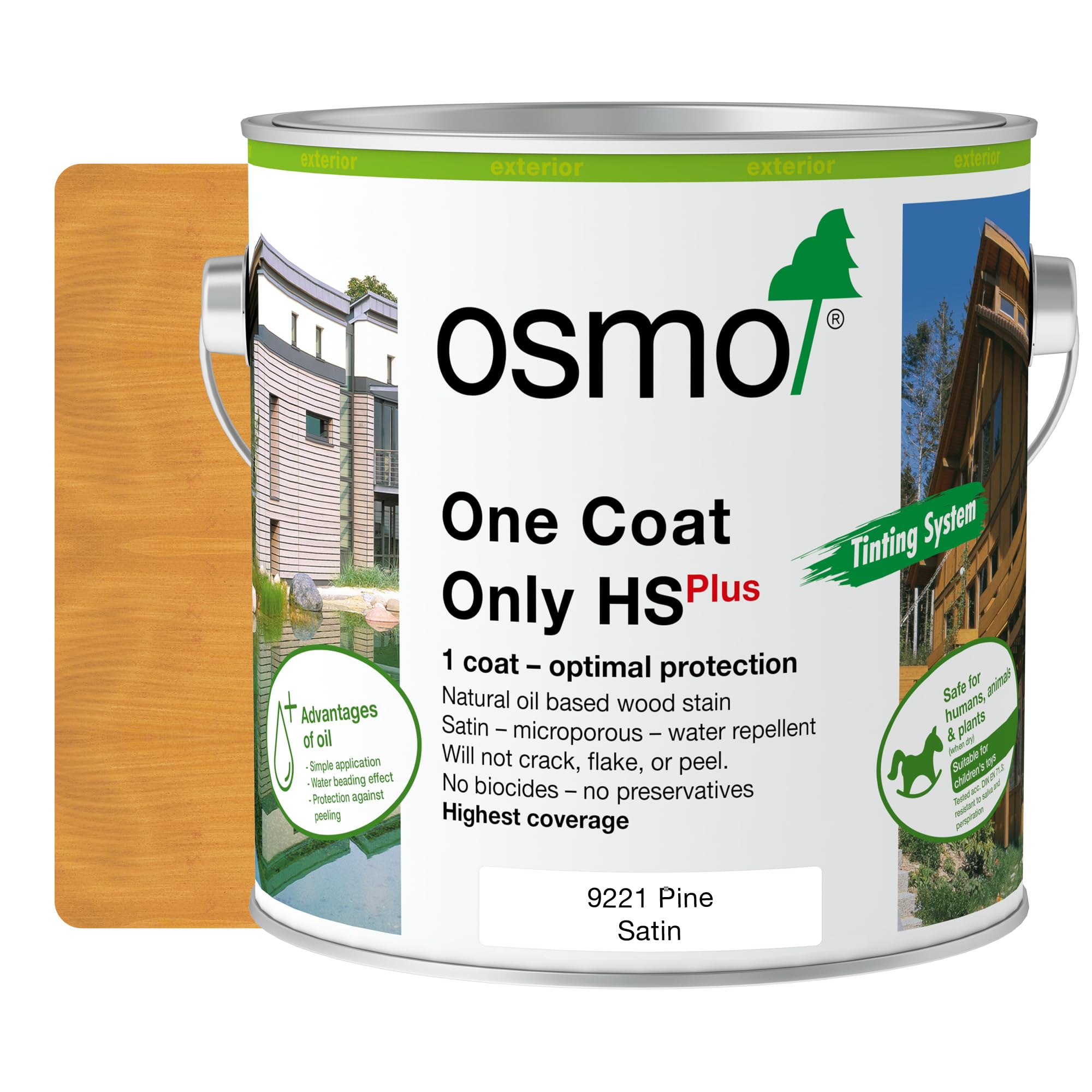 Osmo One Coat Only HS Plus - Oil Stain for The Protection for Outdoor Wood (9221 Pine, 2.5 Litre)