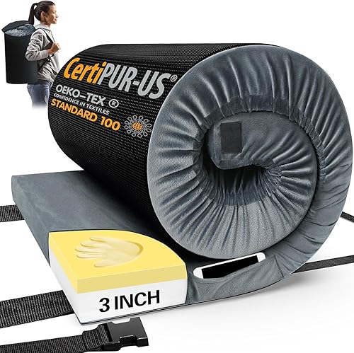Miniatura 10 de CYMULA Colchón de Espuma de Memoria para Camping, CertiPUR-US Almohadilla de Dormir, Colchón Portátil Enrollable para Adultos, Almohadillas de Cama