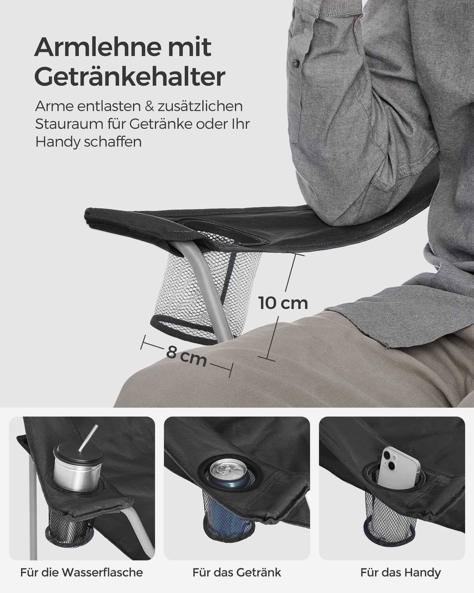 SONGMICS 2er Set Klappstuhl Campingstuhl Bequeme Schwerlaststruktur bis 150kg belastbar mit Getränkehalter Outdoor Stuhl