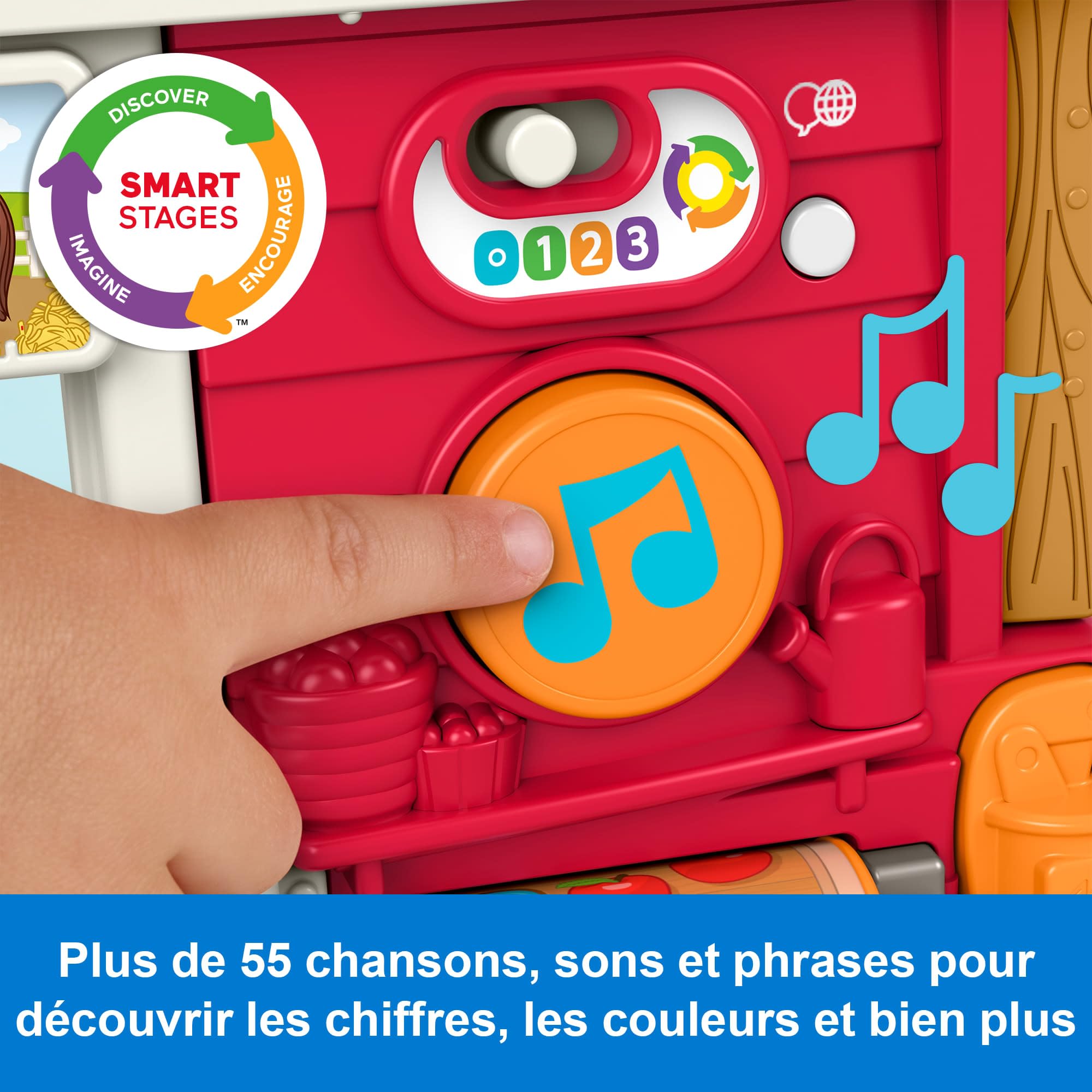 Fisher-Price Little People Ferme Animaux Multilingue | Anglais, français, allemand, italien, néerlandais, Jouet musical, 5 figurines, Contenu Smart Stages, Enfants 1+ ans, JGX08