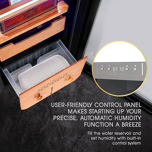 Miniatura 4 de SCHMÉCKÉ Humidor enfriador de puros 250 con refrigeración precisa 3 en 1, control de calefacción y humedad, gabinete con acabado de acero