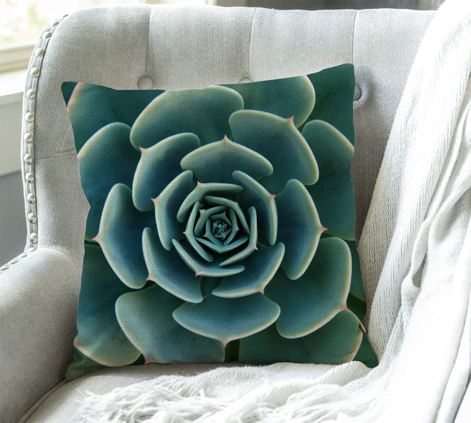 Funda de cojín de lino de algodón con plantas suculentas de aloe verde, decoración para el hogar, oficina, para sofá, sala de estar, cuadrada, 18 x 18 pulgadas 3