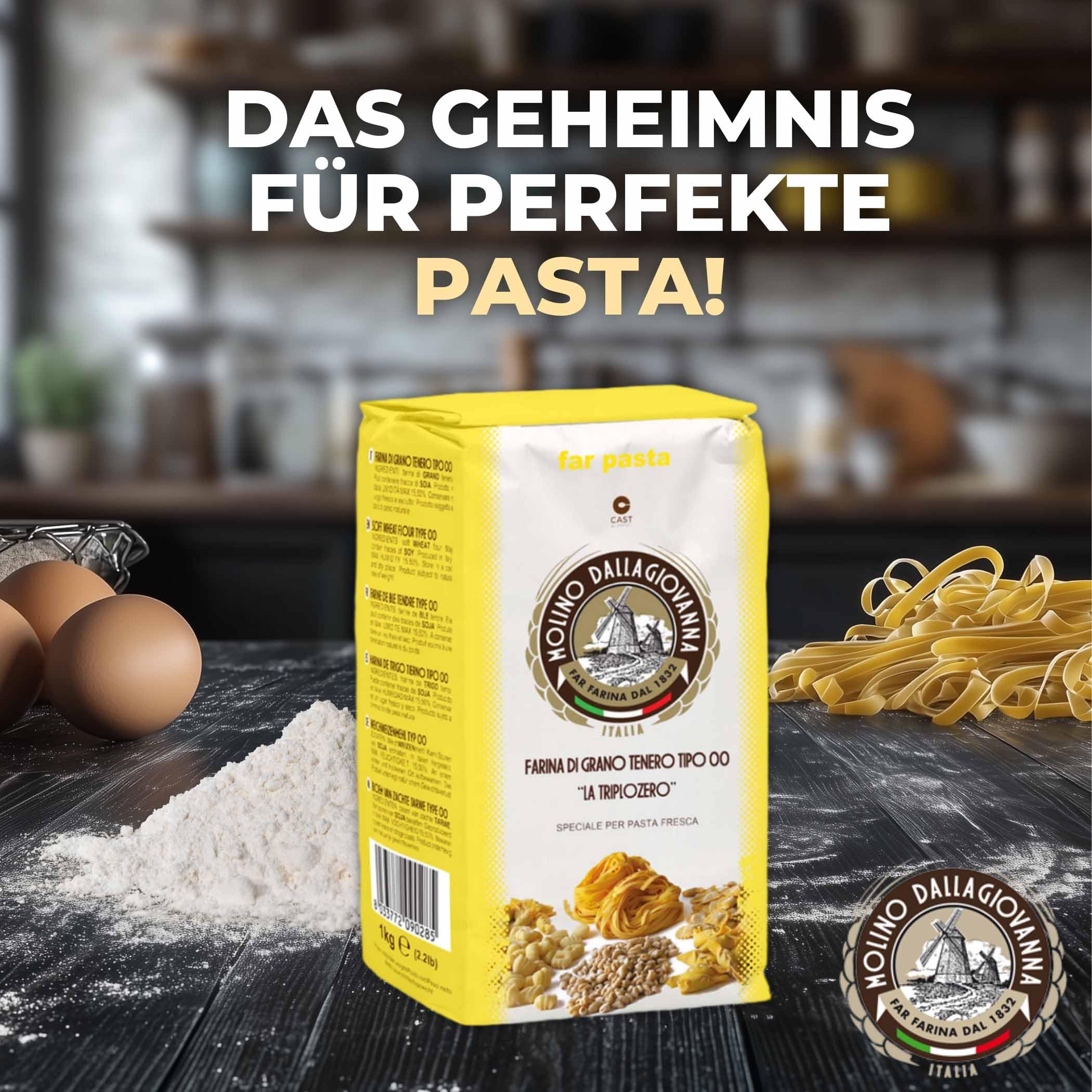 DELICRET - Pastamehl Set | 3x 1kg Pasta Mehl Typ 00 + 3x 1kg Semola Rimacinata von der Mühle Molino Dallagiovanna | Nudelgriess hartweizengrieß nudelmehl