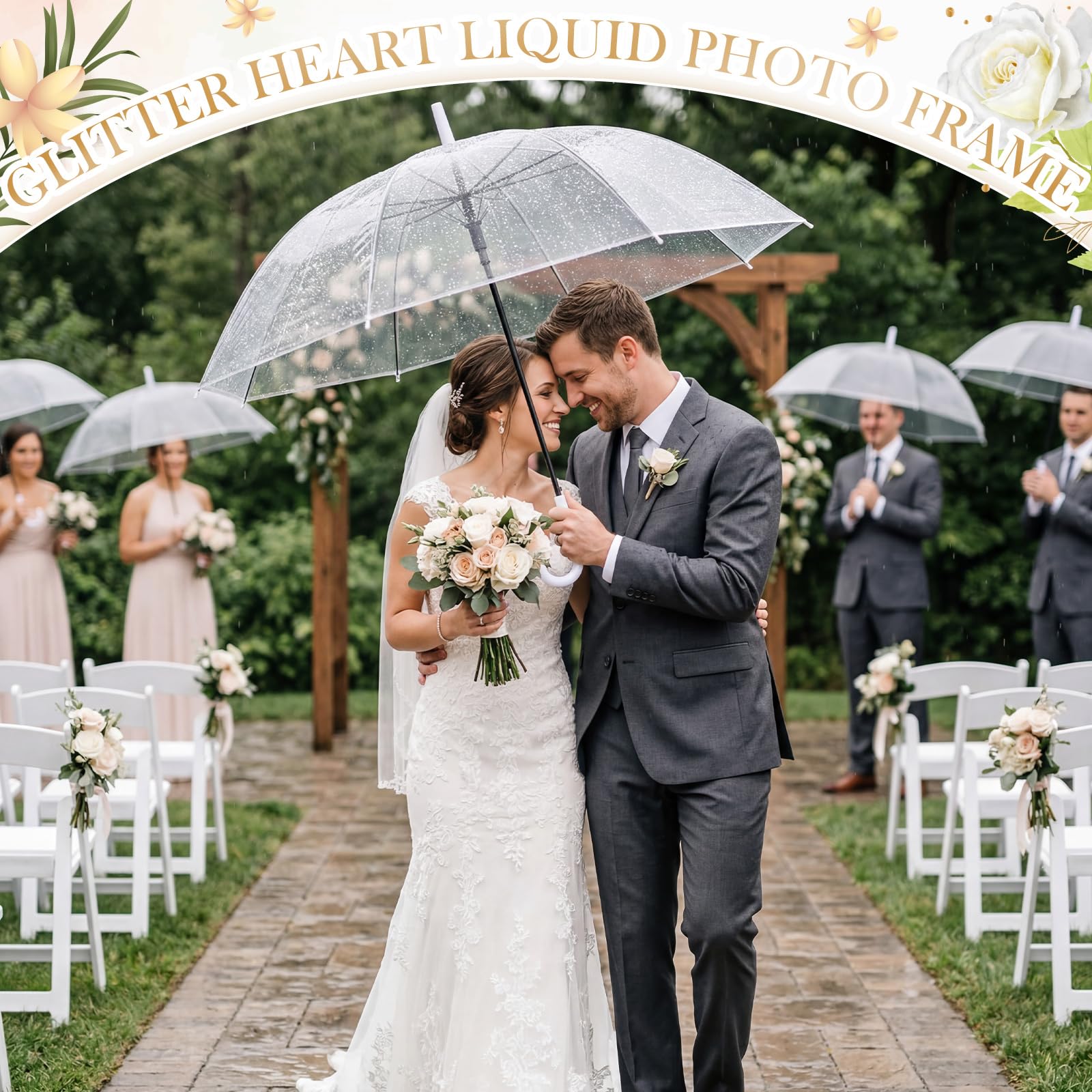 Hestya 8 Stück Transparenter Hochzeitsschirm & Durchsichtige Regenschirm | 102 cm Transparenter Regenschirm Hochzeit für Braut, Brautjungfern - Hochzeitsfotos & Leichter Foto & Dekoschirm